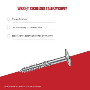 Wkręty konstrukcyjne B.PRO talerzykowe 8x80 TX40 50szt